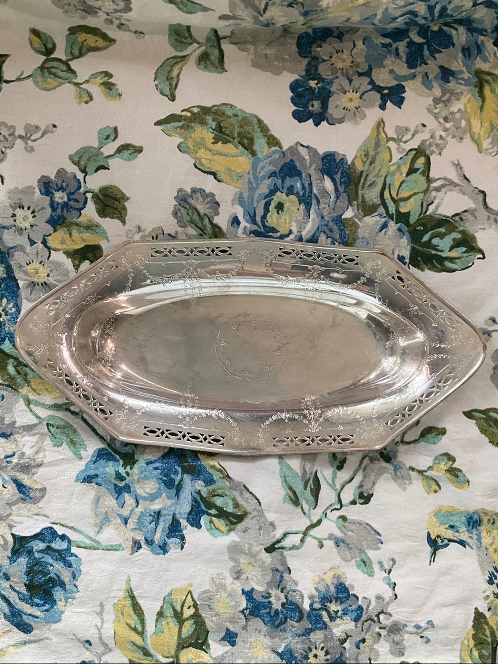 Ornate Vintage Silver Plated Celery Serving Tray - Filigree Edge